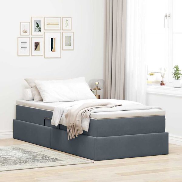 vidaXL Lit avec rangement et matelas Gris fonc&eacute; 90 x 190 cm Velours