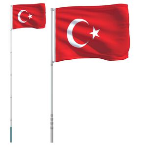 vidaXL Drapeau de la Turquie et m&acirc;t 5,5 m Aluminium