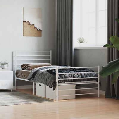 vidaXL Cadre de lit métal sans matelas avec pied de lit blanc 90x200cm