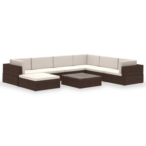vidaXL Salon de jardin 8 pcs avec coussins r&eacute;sine tress&eacute;e marron