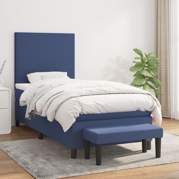 vidaXL Sommier &agrave; lattes de lit avec matelas Bleu 100x200 cm Tissu