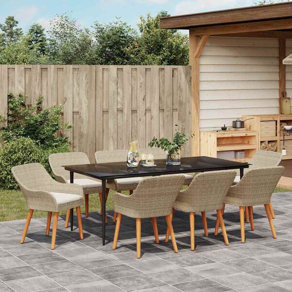 vidaXL Ensemble de salle &agrave; manger pour jardin 9 pcs Beige polyrotin