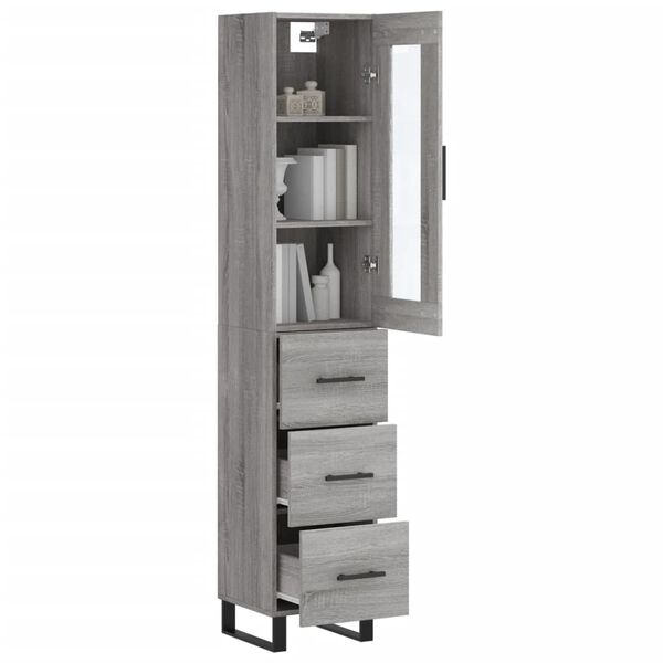 vidaXL Buffet haut Sonoma gris 34,5x34x180 cm Bois d'ingénierie