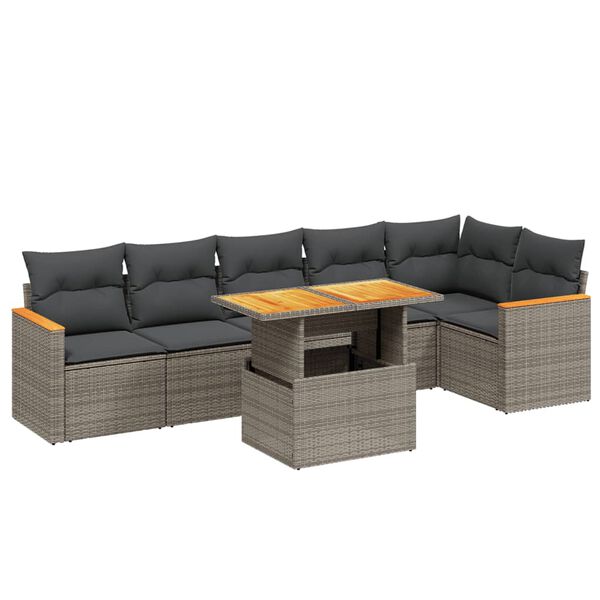 vidaXL Salon de jardin avec coussins 7 pcs gris r&eacute;sine tress&eacute;e