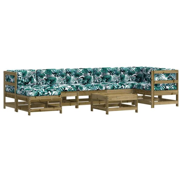 vidaXL Salon de jardin 8 pcs avec coussins bois de pin impr&eacute;gn&eacute;