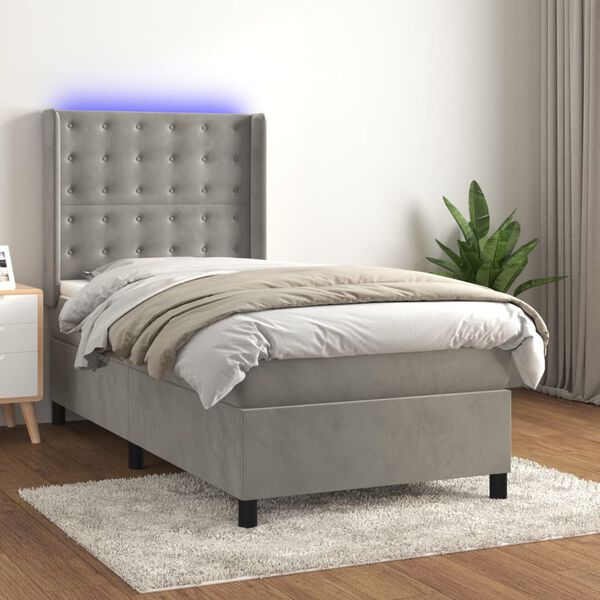 vidaXL Sommier &agrave; lattes de lit matelas LED Gris clair 90x190cm Velours