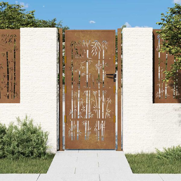vidaXL Portail de jardin 100x200 cm en acier Corten et bambou