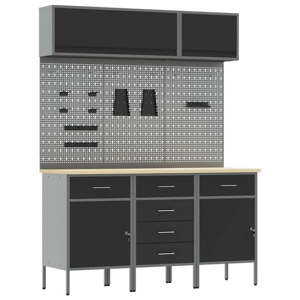 vidaXL Ensemble de placards de travail avec tiroir 8 pcs Noir