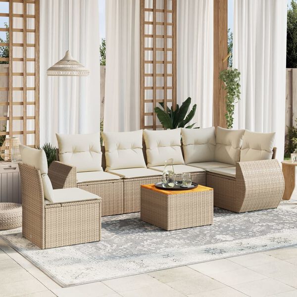 vidaXL Salon de jardin avec coussins 7 pcs beige r&eacute;sine tress&eacute;e