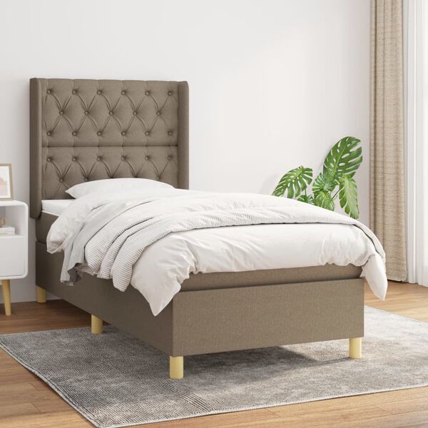 vidaXL Sommier &agrave; lattes de lit avec matelas Taupe 80x200 cm Tissu
