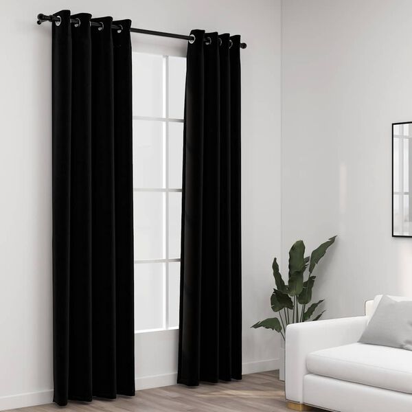 vidaXL Rideaux occultants Aspect lin avec œillets 2 pcs Noir 140x245cm