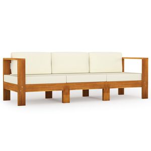 vidaXL Canap&eacute; de jardin 3 places et coussins blanc cr&egrave;me Bois d'acacia