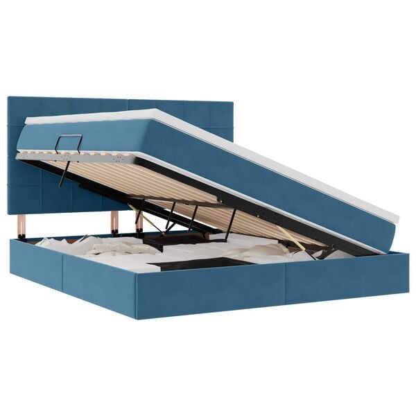 vidaXL Lit avec rangement et matelas Bleu fonc&eacute; 180 x 200 cm Velours