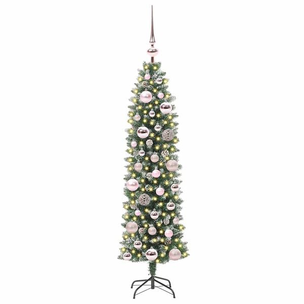 vidaXL Arbre de No&euml;l artificiel slim avec 150 LED Vert et blanc 120 cm
