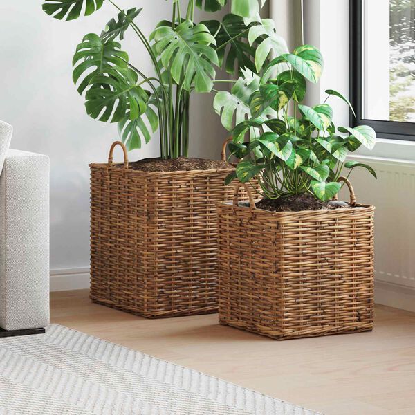 vidaXL Panier de Plante avec stockage 2 pcs Marron Rattan Lacak