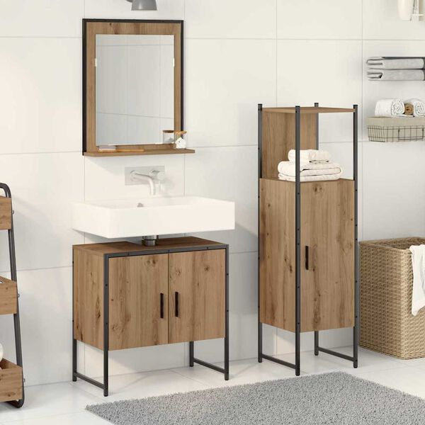 vidaXL Ensemble de mobilier de salle de bain avec &eacute;tag&egrave;re 3 pcs Marron