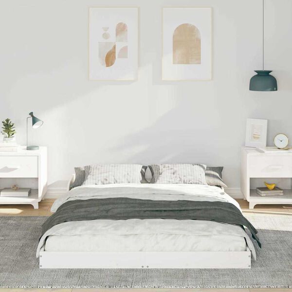 vidaXL Cadre de lit Blanc 140 x 190 cm Pin massif
