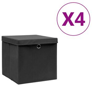 vidaXL Bo&icirc;tes de rangement avec couvercles 4 pcs 28x28x28 cm Noir