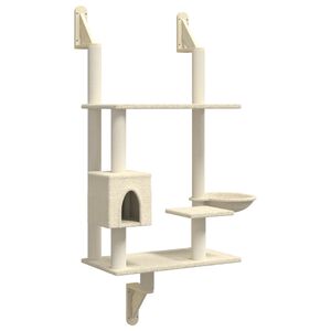 vidaXL Arbre &agrave; chat mural avec griffoir cr&egrave;me 153 cm