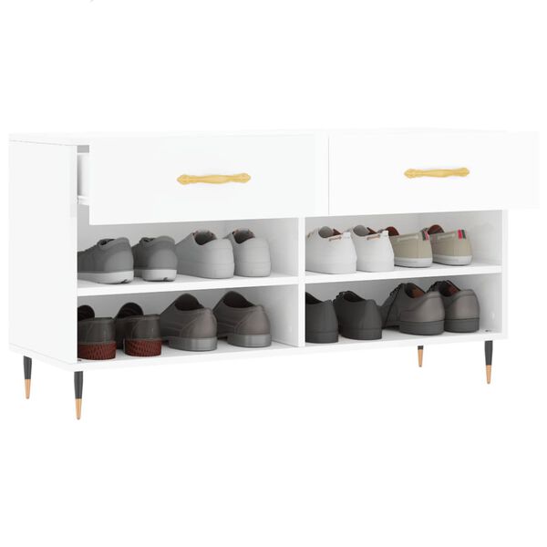 vidaXL Banc &agrave; chaussures blanc brillant 102x35x55 cm bois d'ing&eacute;nierie