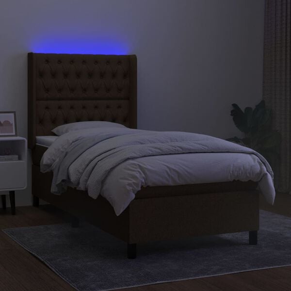 vidaXL Sommier &agrave; lattes de lit matelas LED Marron fonc&eacute; 90x200cm Tissu