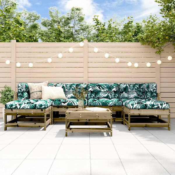 vidaXL Salon de jardin 7 pcs avec coussins bois de pin impr&eacute;gn&eacute;