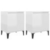 vidaXL Tables de chevet avec pieds en m&eacute;tal blanc brillant 40x30x50 cm