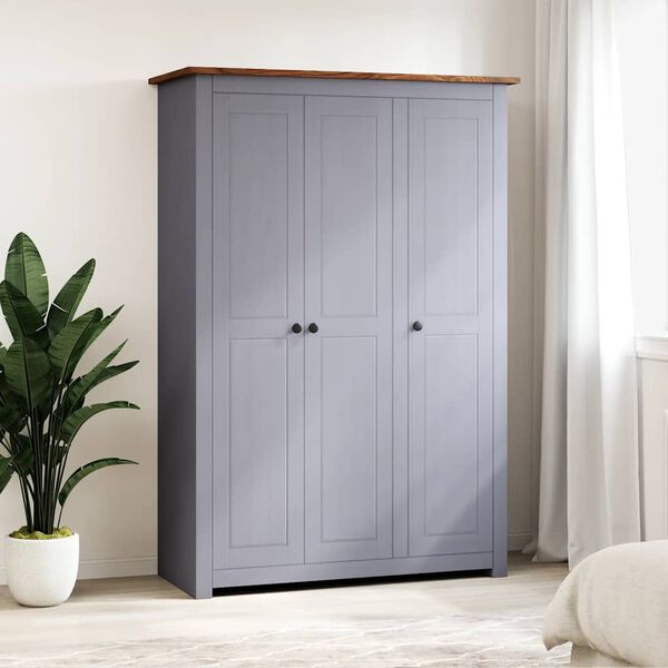 vidaXL Garde-robe 3 portes Gris 118x50x171,5 cm Pin Assortiment Panama