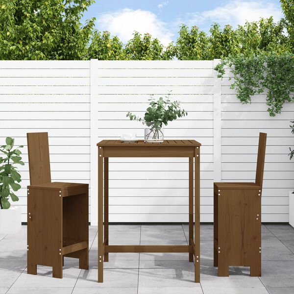 vidaXL Ensemble de bar de jardin 3 pcs marron miel bois pin massif