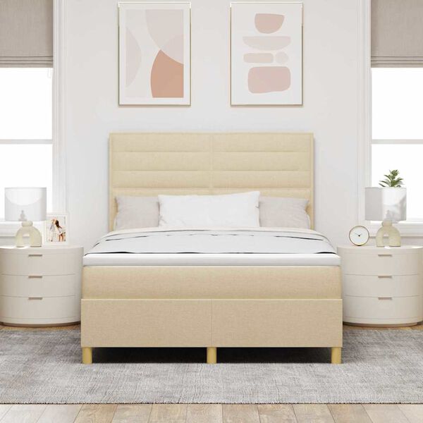 vidaXL Lit &agrave; ressorts avec matelas Cr&egrave;me 160 x 200 cm tissu