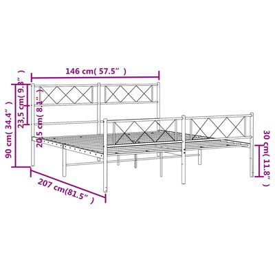 vidaXL Cadre de lit métal sans matelas et pied de lit blanc 140x200 cm