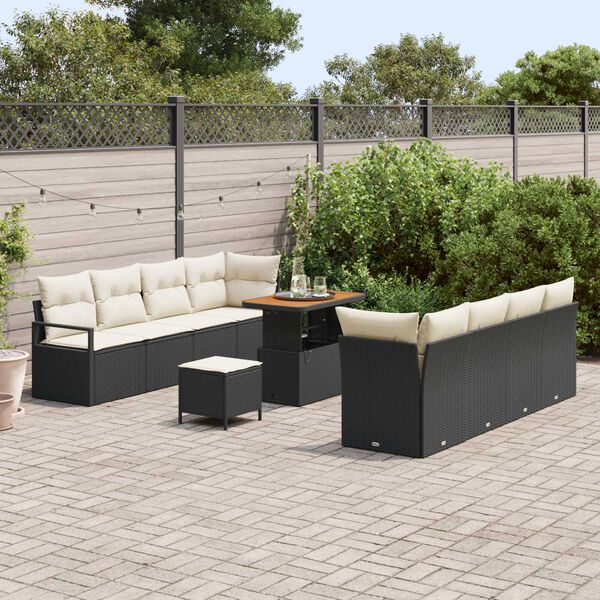 vidaXL Ensemble de canap&eacute; de jardin 11 pcs Noir Poly rotin