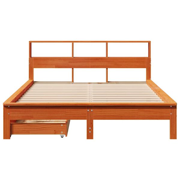 vidaXL Lit biblioth&egrave;que sans matelas cire marron 140x200 cm pin massif