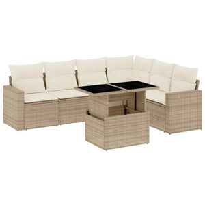 vidaXL Salon de jardin avec coussins 7 pcs beige r&eacute;sine tress&eacute;e