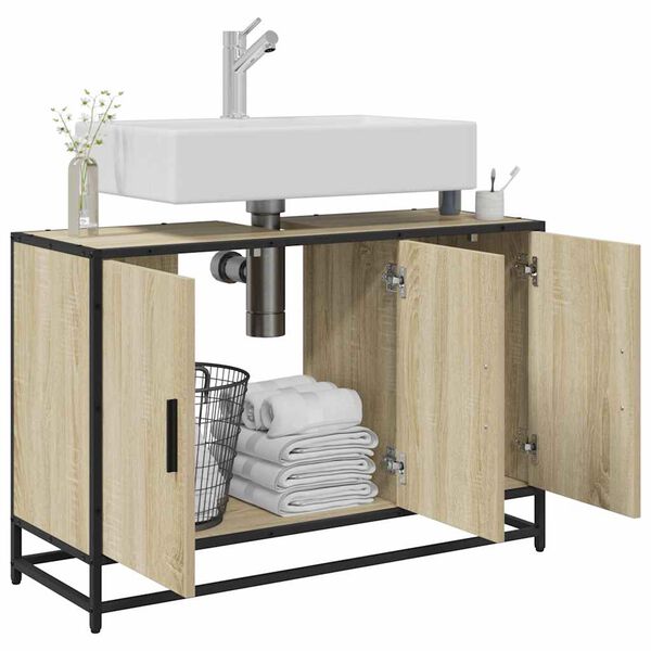 vidaXL Meuble de salle de bain avec lavabo Ch&ecirc;ne Sonoma 90 x 33 x 60 cm Bois d'ing&eacute;nierie