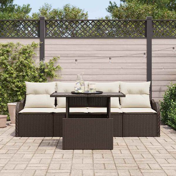 vidaXL Ensemble de canap&eacute; de jardin 5 pcs Marron Poly rotin