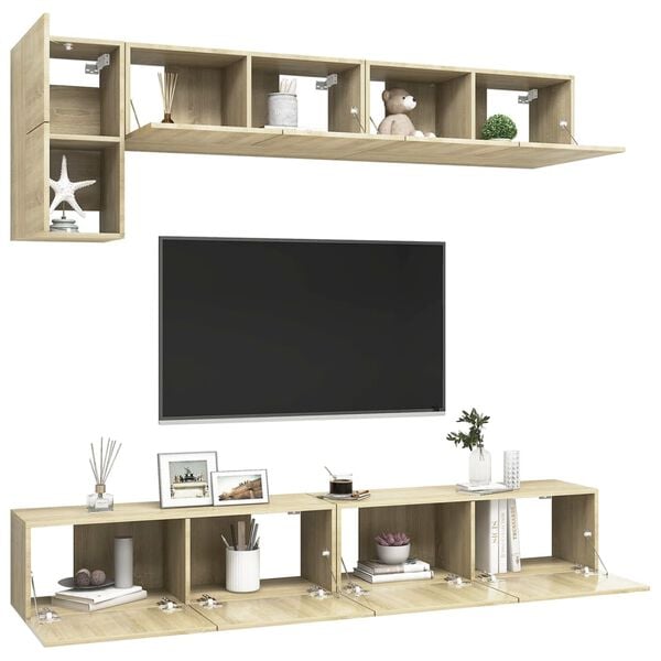 vidaXL Ensemble de meuble TV 5 pcs Ch&ecirc;ne sonoma Bois d'ing&eacute;nierie