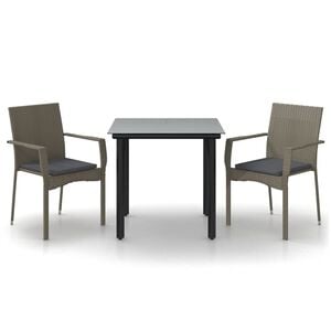 vidaXL Ensemble &agrave; manger jardin 3pcs avec coussins noir et gris