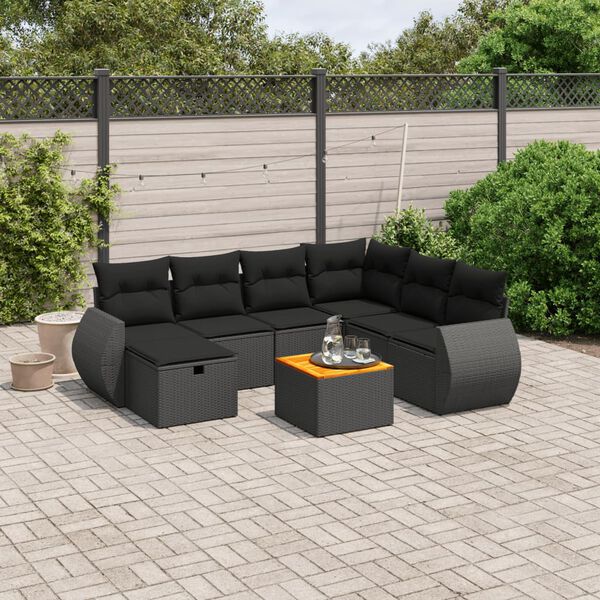 vidaXL Salon de jardin 8 pcs avec coussins noir r&eacute;sine tress&eacute;e