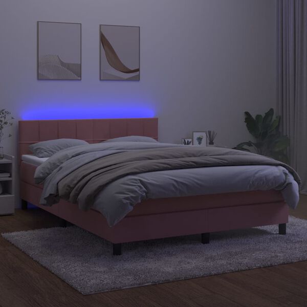 vidaXL Sommier &agrave; lattes de lit avec matelas et LED Rose 140x200 cm