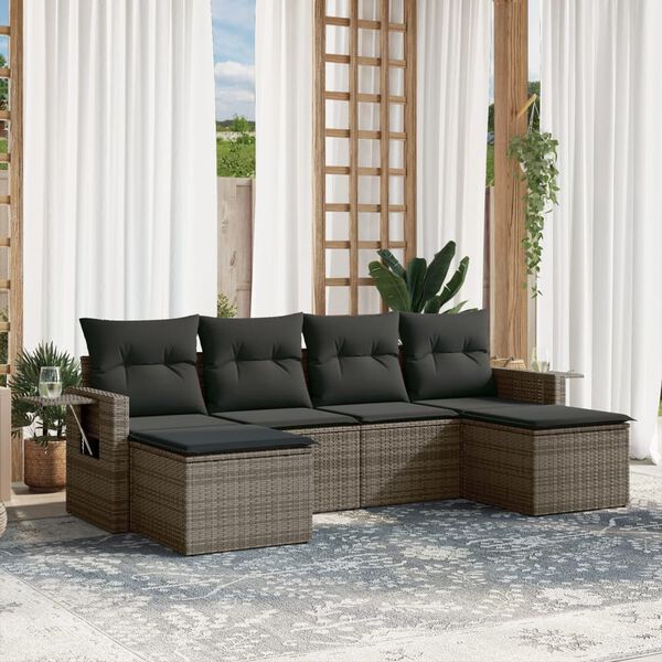vidaXL Salon de jardin 6 pcs avec coussins gris r&eacute;sine tress&eacute;e
