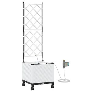 vidaXL Porte-plante de jardin avec irrigation et roues Blanc PP