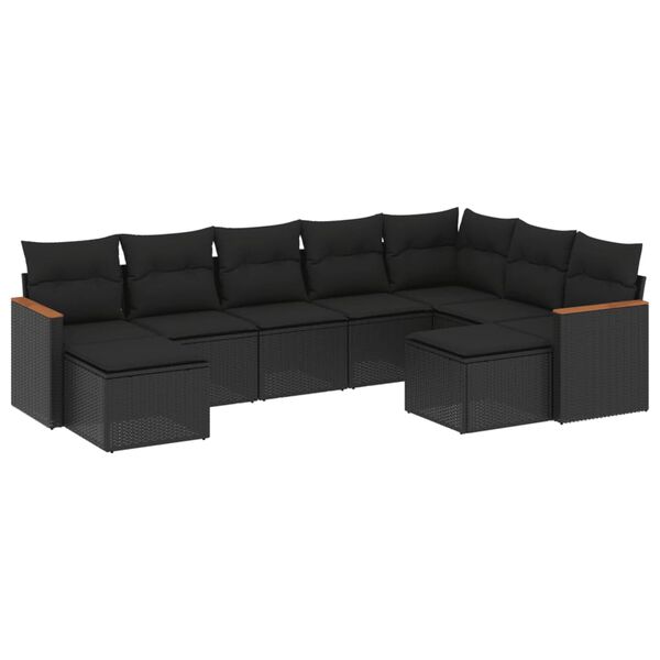 vidaXL Salon de jardin 9 pcs avec coussins noir r&eacute;sine tress&eacute;e