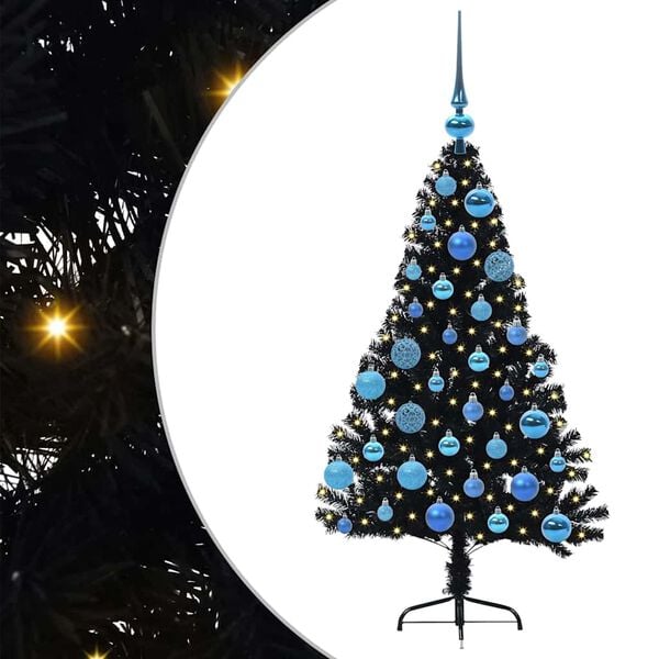 vidaXL Sapin de No&euml;l artificiel pr&eacute;-&eacute;clair&eacute; Noir 120 cm PVC