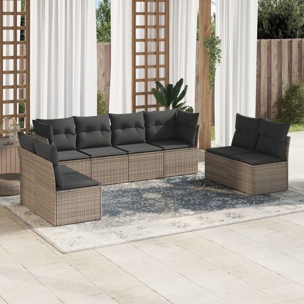vidaXL Salon de jardin 8 pcs avec coussins gris r&eacute;sine tress&eacute;e