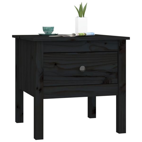 vidaXL Table d'appoint Noir 50x50x49 cm Bois massif de pin
