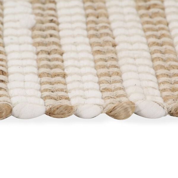 vidaXL Tapis tiss&eacute; &agrave; la main Jute Tissu 120 x 180 cm Naturel et blanc