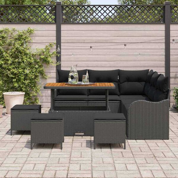 vidaXL Ensemble de canap&eacute; de jardin avec coussin 9 pcs Noir