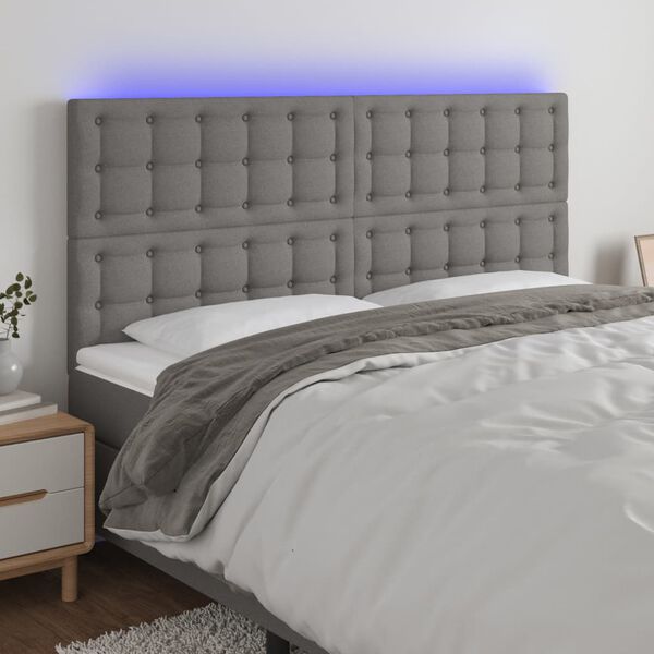 vidaXL T&ecirc;te de lit &agrave; LED Gris fonc&eacute; 200x5x118/128 cm Tissu
