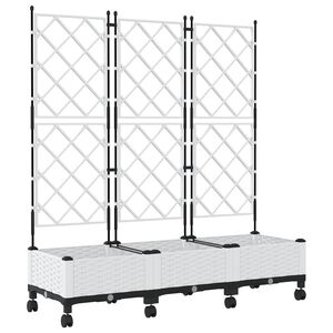 vidaXL Bac de jardin avec treillis et roues 3 pc Blanc PP
